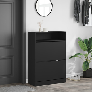 vidaXL Shoe Cabinet with 2 Flip-Drawers Black 80x34x116 cm - Giant Lobelia