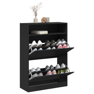 vidaXL Shoe Cabinet with 2 Flip-Drawers Black 80x34x116 cm - Giant Lobelia