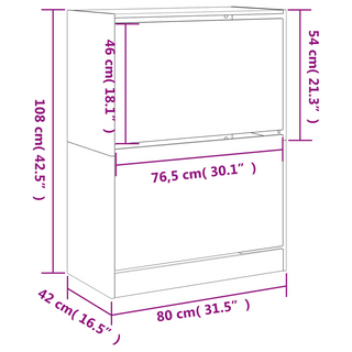 vidaXL Shoe Cabinet with 2 Flip-Drawers Brown Oak 80x42x108 cm - Giant Lobelia