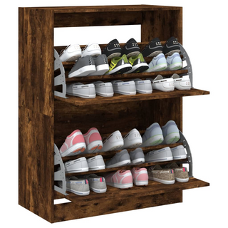 vidaXL Shoe Cabinet with 2 Flip-Drawers Smoked Oak 80x42x108 cm - Giant Lobelia