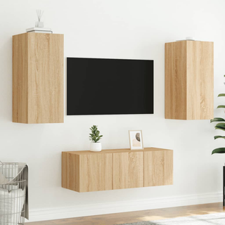 4 Piece TV Wall Units with LED Sonoma Oak Engineered Wood - Giant Lobelia