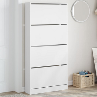 vidaXL Shoe Cabinet with 4 Flip-Drawers White 80x21x163.5 cm - Giant Lobelia