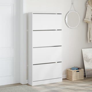 vidaXL Shoe Cabinet with 4 Flip-Drawers White 80x21x163.5 cm - Giant Lobelia