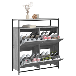 vidaXL Shoe Cabinet with 4 Flip-Drawers Grey Sonoma 100x34x112 cm - Giant Lobelia