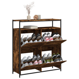 vidaXL Shoe Cabinet with 4 Flip-Drawers Smoked Oak 100x34x112 cm - Giant Lobelia