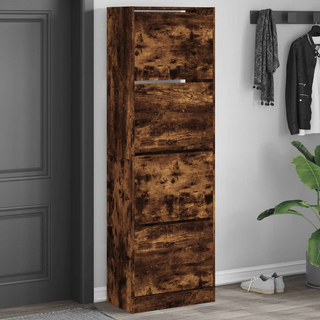 vidaXL Shoe Cabinet with 4 Flip-Drawers Smoked Oak 60x34x187.5 cm - Giant Lobelia