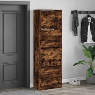 vidaXL Shoe Cabinet with 4 Flip-Drawers Smoked Oak 60x34x187.5 cm - Giant Lobelia