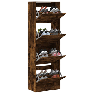 vidaXL Shoe Cabinet with 4 Flip-Drawers Smoked Oak 60x34x187.5 cm - Giant Lobelia