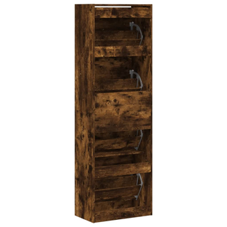 vidaXL Shoe Cabinet with 4 Flip-Drawers Smoked Oak 60x34x187.5 cm - Giant Lobelia