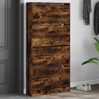 vidaXL Shoe Cabinet with 4 Flip-Drawers Smoked Oak 80x21x163.5 cm - Giant Lobelia