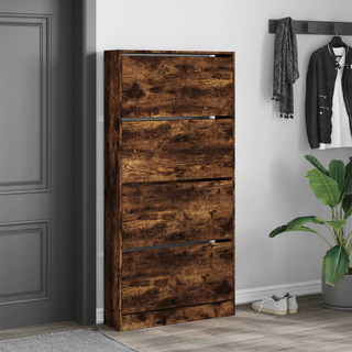 vidaXL Shoe Cabinet with 4 Flip-Drawers Smoked Oak 80x21x163.5 cm - Giant Lobelia