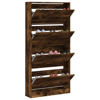 vidaXL Shoe Cabinet with 4 Flip-Drawers Smoked Oak 80x21x163.5 cm - Giant Lobelia