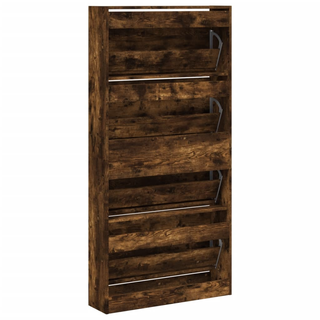 vidaXL Shoe Cabinet with 4 Flip-Drawers Smoked Oak 80x21x163.5 cm - Giant Lobelia