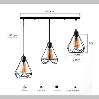 Black industrial pendant light 3 Light Way Cage Ceiling Light Fixture ~5301 - Giant Lobelia