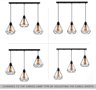 Black industrial pendant light 3 Light Way Cage Ceiling Light Fixture ~5301 - Giant Lobelia