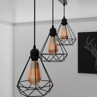 Black industrial pendant light 3 Light Way Cage Ceiling Light Fixture ~5301 - Giant Lobelia