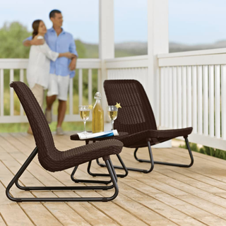 Keter Patio Furniture Set 3 Pieces Rio Cappuccino - Weather Resistant, Stylish Design - Giant Lobelia