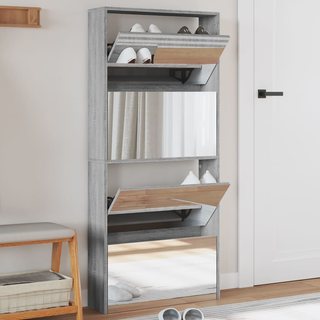 vidaXL Shoe Cabinet with Mirror 4-Layer Grey Sonoma 63x17x134 cm - Giant Lobelia