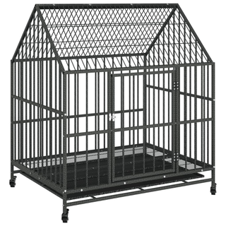 Dog Cage with Wheels Black Galvanised Steel - Giant Lobelia