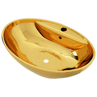 Wash Basin with Overflow 58.5x39x21 cm Ceramic Gold - Giant Lobelia