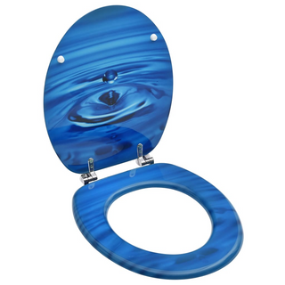 WC Toilet Seat with Lid MDF Blue Water Drop Design - Giant Lobelia