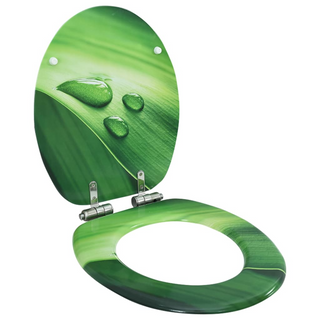 WC Toilet Seat with Soft Close Lid MDF Green Water Drop Design - Giant Lobelia