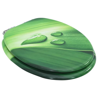 WC Toilet Seat with Soft Close Lid MDF Green Water Drop Design - Giant Lobelia