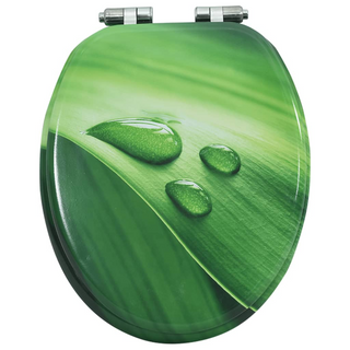 WC Toilet Seat with Soft Close Lid MDF Green Water Drop Design - Giant Lobelia