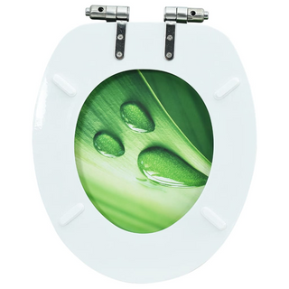 WC Toilet Seat with Soft Close Lid MDF Green Water Drop Design - Giant Lobelia