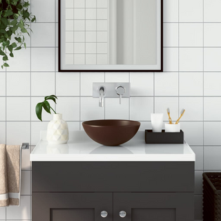 Bathroom Sink Ceramic Dark Brown Round - Giant Lobelia