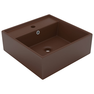 vidaXL Luxury Basin Overflow Square Matt Dark Brown 41x41 cm Ceramic - Giant Lobelia