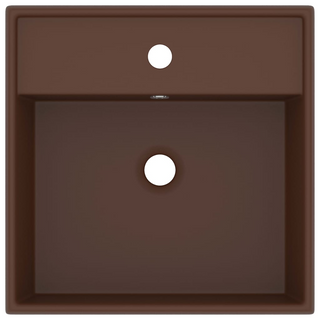 vidaXL Luxury Basin Overflow Square Matt Dark Brown 41x41 cm Ceramic - Giant Lobelia