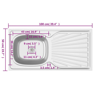 vidaXL Kitchen Sink with Drainer Set Silver 1000x500x155 mm Stainless Steel - Giant Lobelia