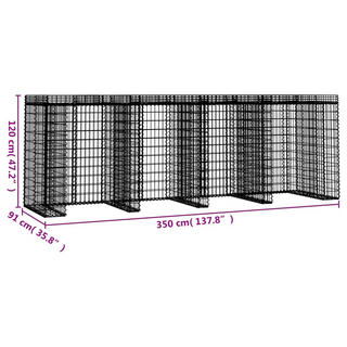 Gabion Wall for Garbage Bin 350x91x120 cm Galvanised Iron - Giant Lobelia