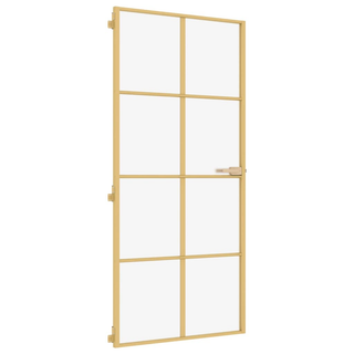 vidaXL Interior Door Slim Golden 93x201.5 cm Tempered Glass and Aluminium - Giant Lobelia