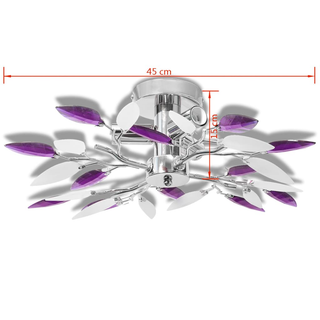 Ceiling Lamp White & Purple Acrylic Crystal Leaf Arms 3 E14 Bulbs - Giant Lobelia