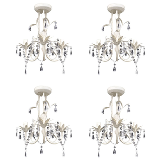 vidaXL Crystal Pendant Ceiling Lamp Chandeliers 4 pcs Elegant White - Giant Lobelia