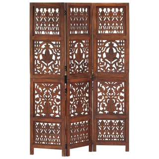 vidaXL Hand Carved 3-Panel Room Divider Brown 120x165 cm Solid Mango Wood - Giant Lobelia