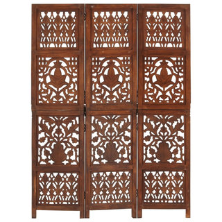 vidaXL Hand Carved 3-Panel Room Divider Brown 120x165 cm Solid Mango Wood - Giant Lobelia