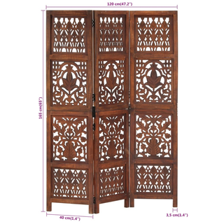 vidaXL Hand Carved 3-Panel Room Divider Brown 120x165 cm Solid Mango Wood - Giant Lobelia