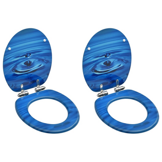 WC Toilet Seats with Soft Close Lid 2 pcs MDF Blue Water Drop Design - Giant Lobelia