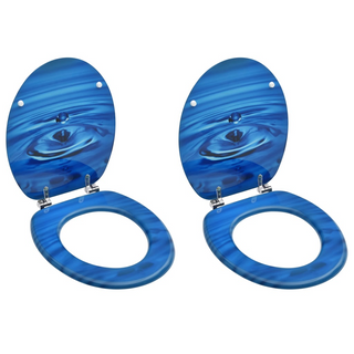 WC Toilet Seats with Lid 2 pcs MDF Blue Water Drop Design - Giant Lobelia