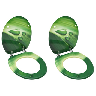 WC Toilet Seats with Lid 2 pcs MDF Green Water Drop Design - Giant Lobelia