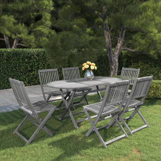 7 Piece Garden Dining Set Solid Acacia Wood Grey - Giant Lobelia