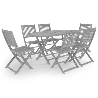 7 Piece Garden Dining Set Solid Acacia Wood Grey - Giant Lobelia