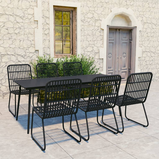 7 Piece Outdoor Dining Set Poly Rattan and Glass - Giant Lobelia