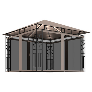 Gazebo with Mosquito Net&LED String Lights 3x3x2.73 m Taupe - Giant Lobelia