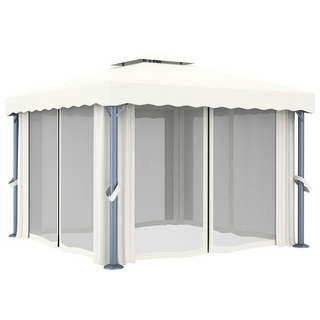 Gazebo with Curtain&LED String Lights 3x3 m Cream White - Giant Lobelia