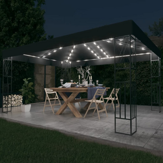 Gazebo with LED String Lights 3x4 m Anthracite Fabric - Giant Lobelia