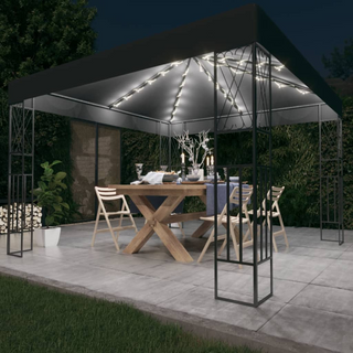 Gazebo with LED String Lights 3x3 m Anthracite Fabric - Giant Lobelia